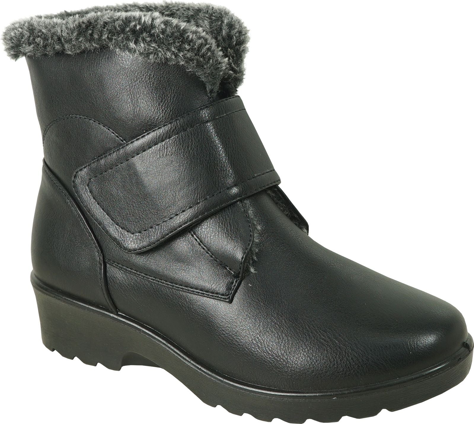 Short Fur Lined Velcro Black